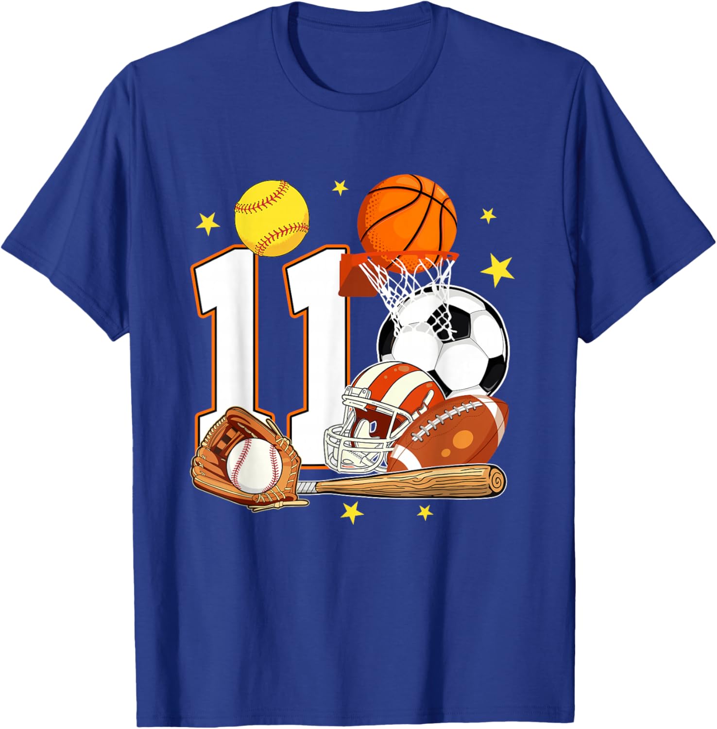 11th Birthday Sports Birthday Theme 11 Year Old Birthday T-Shirt - T-Shirt | Royal