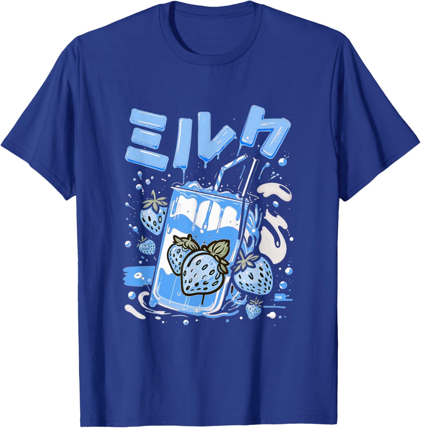 Blue Strawberry Milk Blue Color Graphic T-Shirt - T-Shirt | Royal