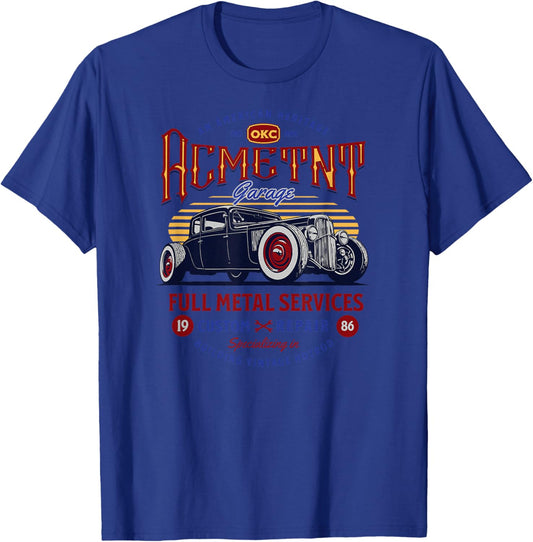 Oklahoma City Hot Rod Garage Life 1986 Classic Car Graphic T-Shirt - T-Shirt | Royal