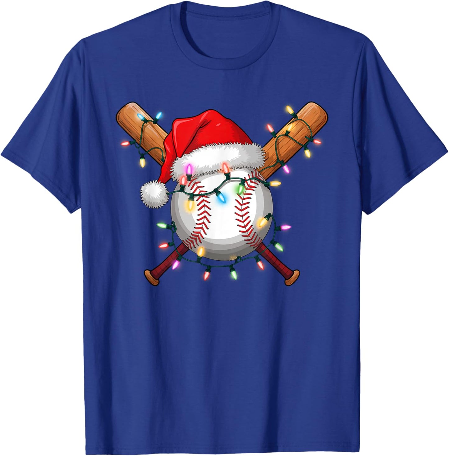Christmas Baseball Player Santa Hat Sports Men Boys T-Shirt - T-Shirt | Royal
