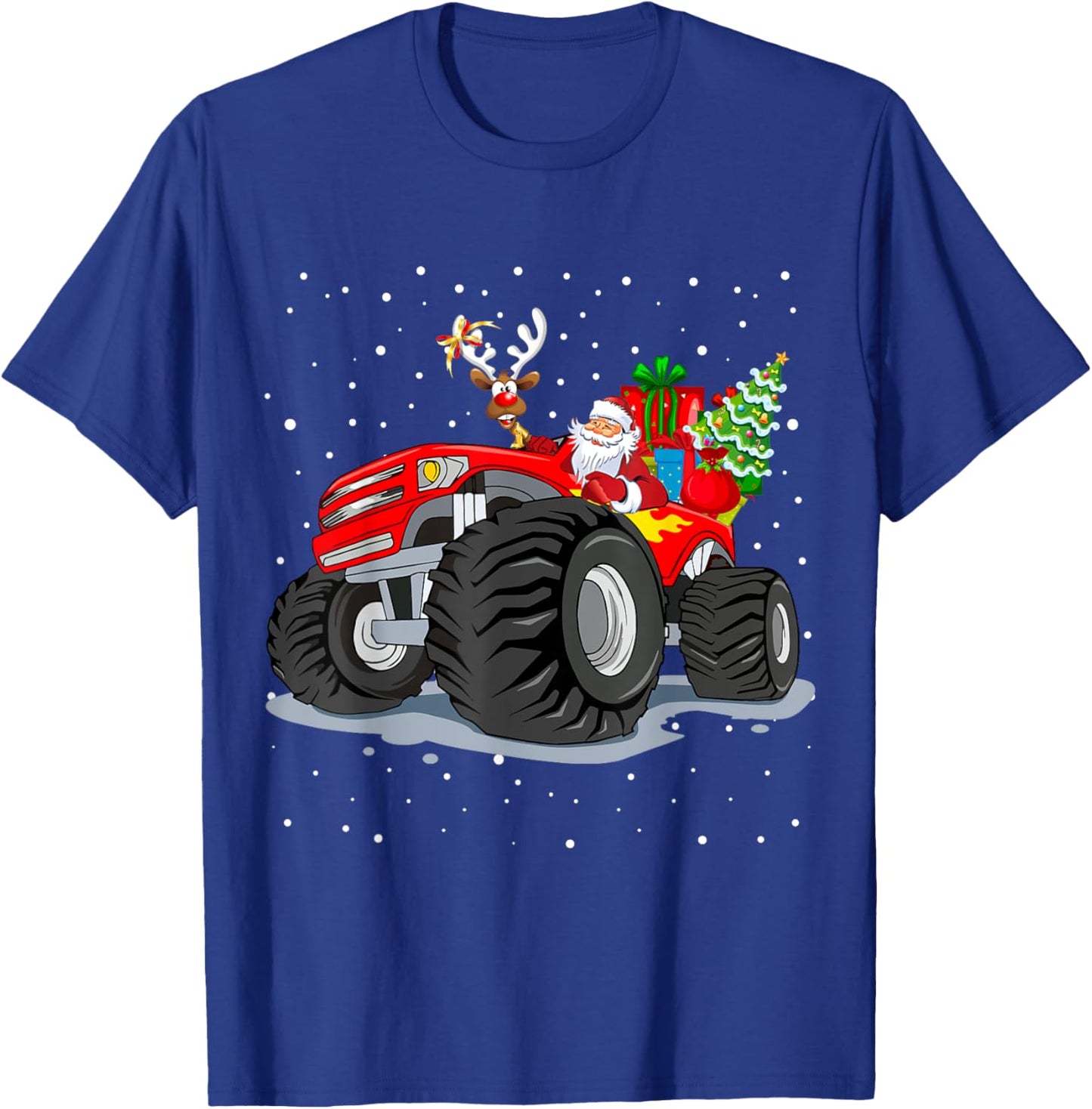 Funny Santa Driving Race Car Reindeer Christmas Tree T-Shirt - T-Shirt | Royal