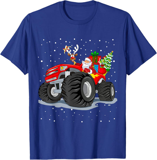 Funny Santa Driving Race Car Reindeer Christmas Tree T-Shirt - T-Shirt | Royal