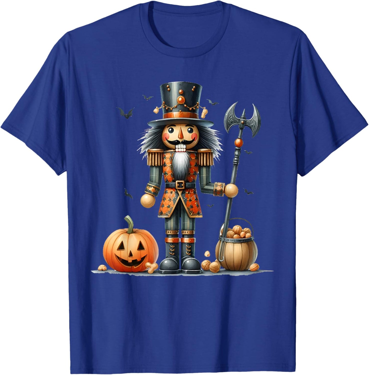 Retro Funny Nutcracker And Pumkins Hallothanksmas Halloween T-Shirt - T-Shirt | Royal