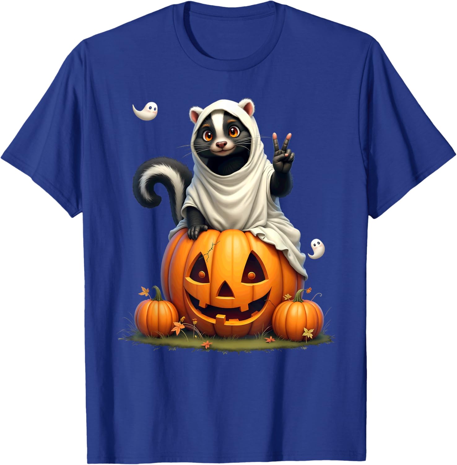Pumpkin Boo Ghost Skunk Halloween Costume T-Shirt - T-Shirt | Royal