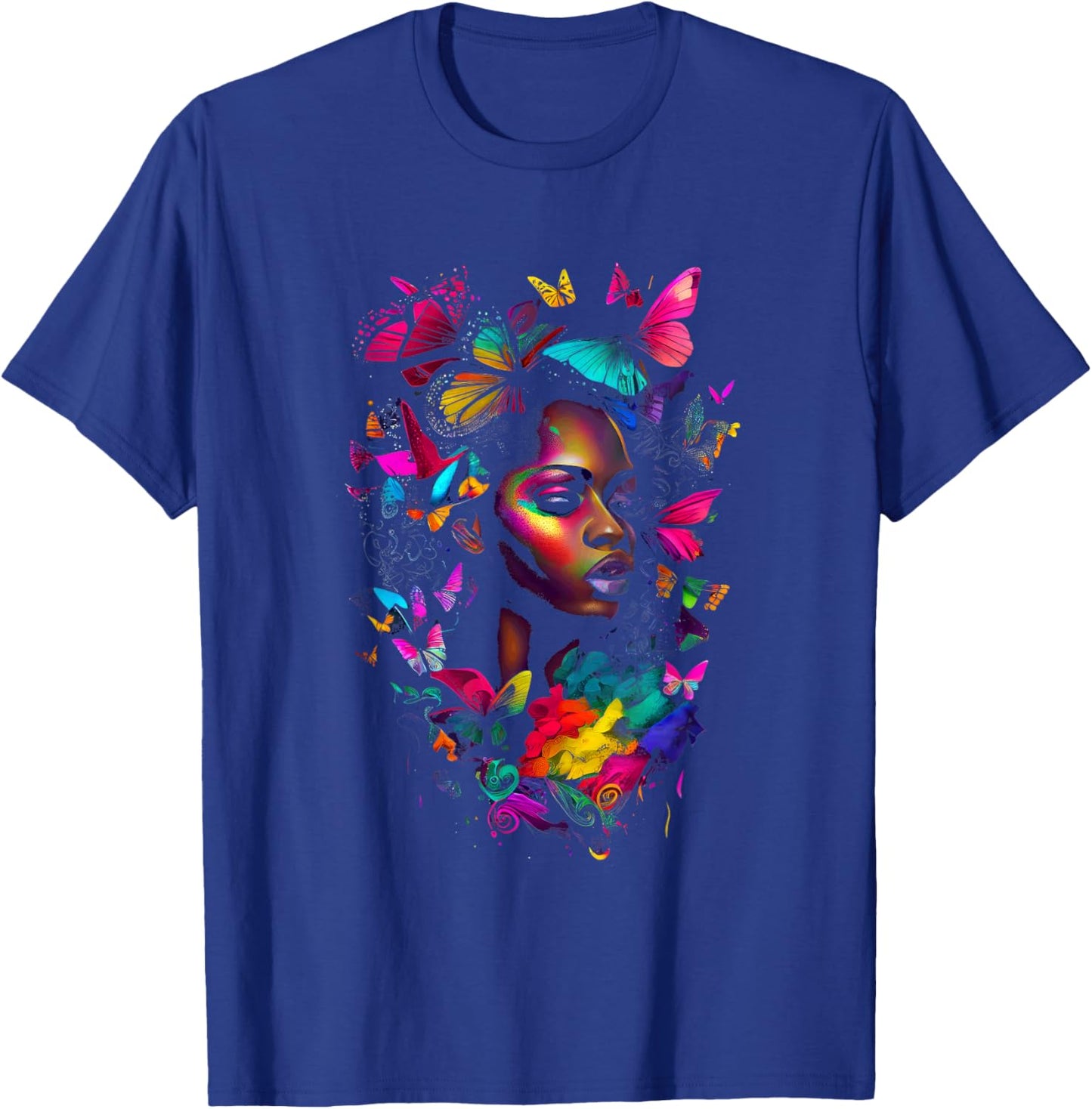 Black Woman Flowers Butterflies African American Art T-Shirt - T-Shirt | Royal
