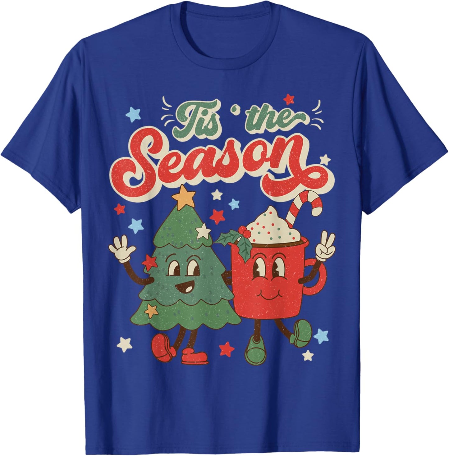 Vintage Christmas Tis The Season Christmas Tree Coffee Latte T-Shirt - T-Shirt | Royal