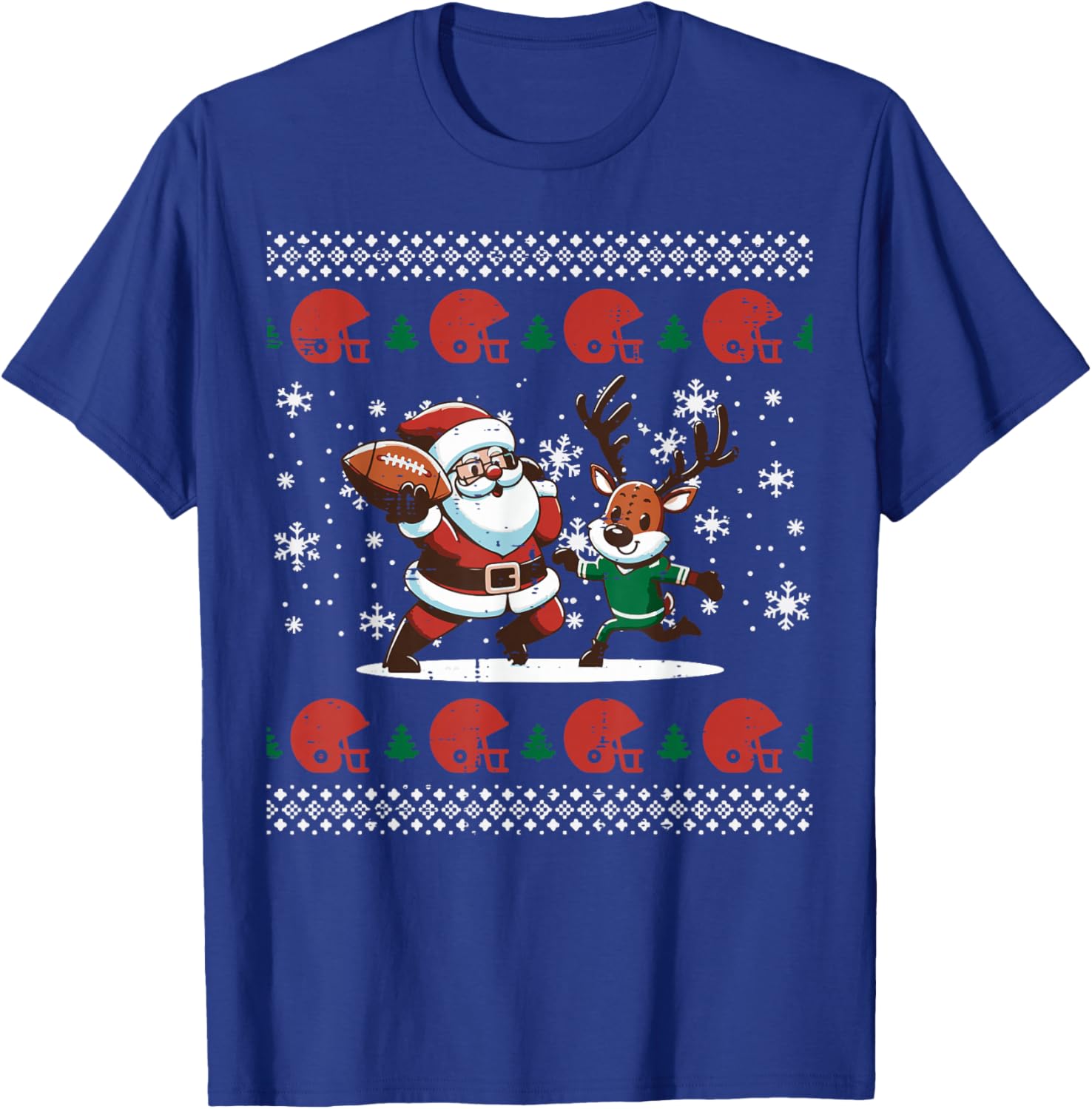 Christmas Santa Reindeer Football Ugly Xmas Boys Kids Men T-Shirt - T-Shirt | Royal