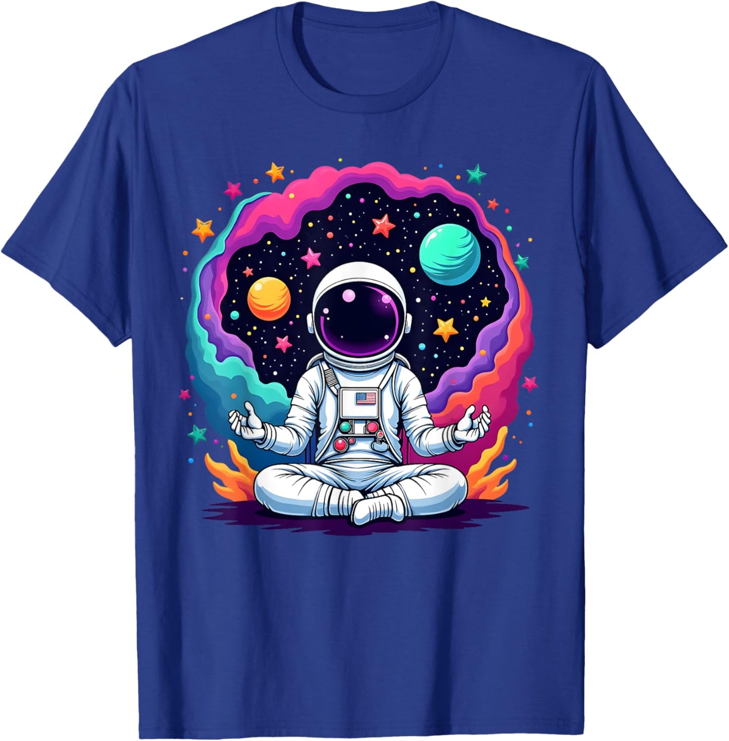 Funny Astronaut Yoga Meditation Planets Science Space T-Shirt - T-Shirt | Royal