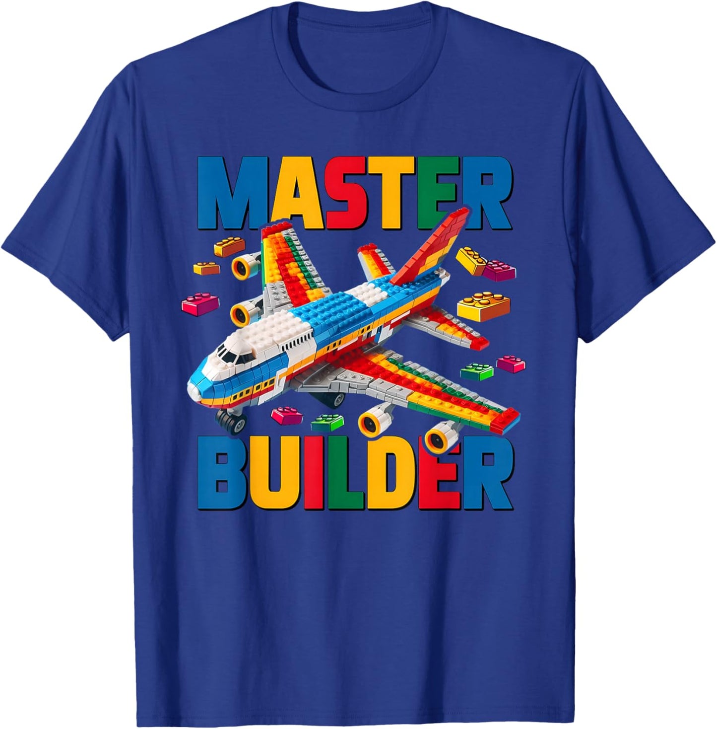 Master Builder Airplane Toy Kids Boys Building Blocks Brick T-Shirt - T-Shirt | Royal