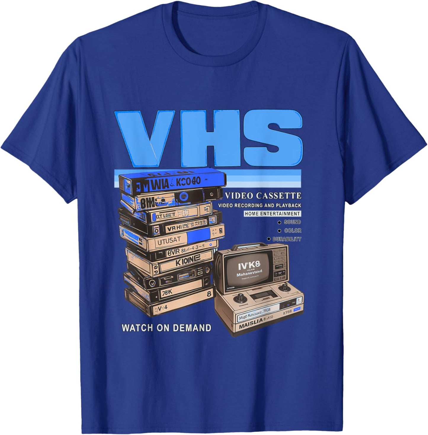 Blue VHS and Chill Blue Color Graphic T-Shirt - T-Shirt | Royal