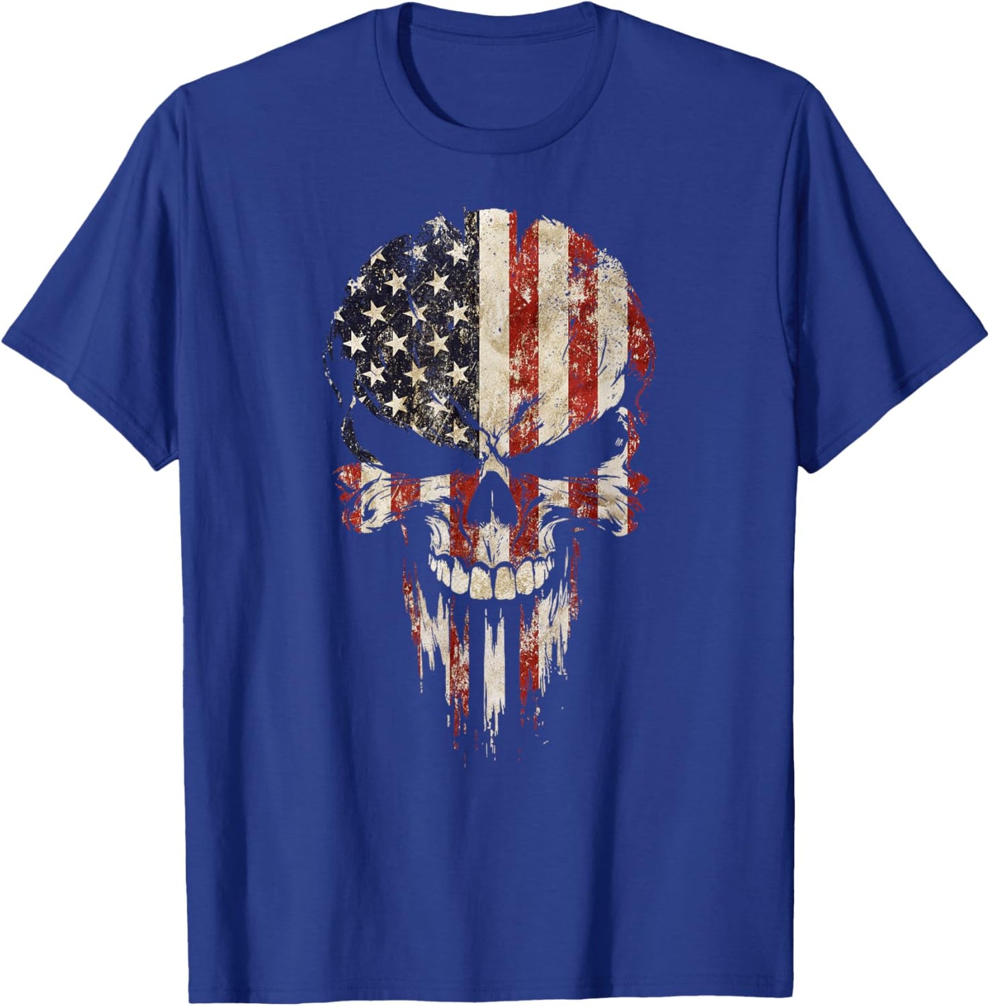 Vintage USA Flag Skull Patriotic T-Shirt - T-Shirt | Royal