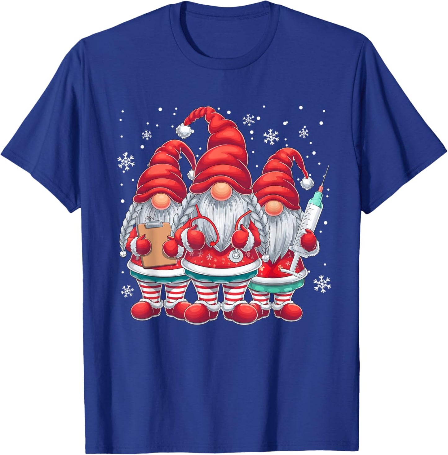 Xmas Medical Scrub Top Cute Nursing Christmas Gnomes Nurse T-Shirt - T-Shirt | Royal