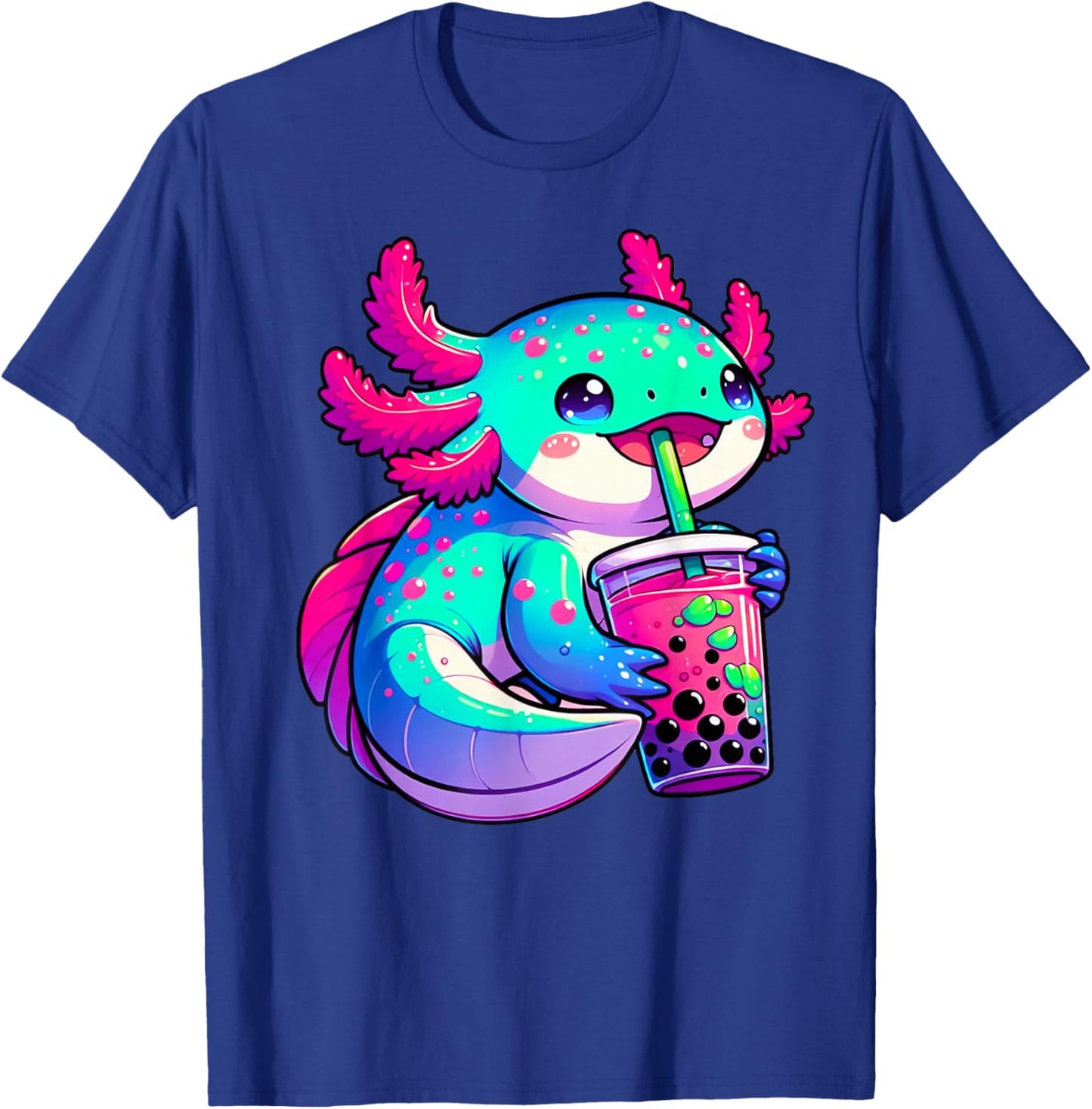 Axolotl Bubble Boba Tea Anime Cute Kawaii Blue Axolotl T-Shirt - T-Shirt | Royal