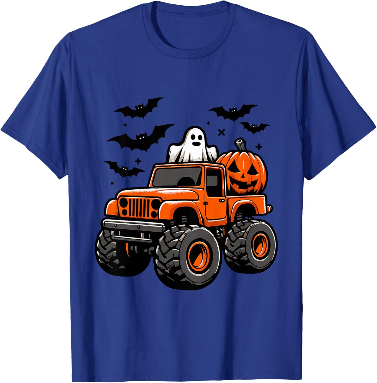 Kids Monster Truck Ghost Pumpkin Halloween Costume T-Shirt - T-Shirt | Royal