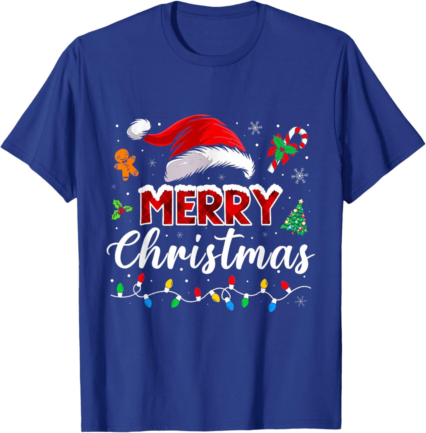 Merry Christmas Lights Santa Hat Xmas Family Matching Pajama T-Shirt - T-Shirt | Royal