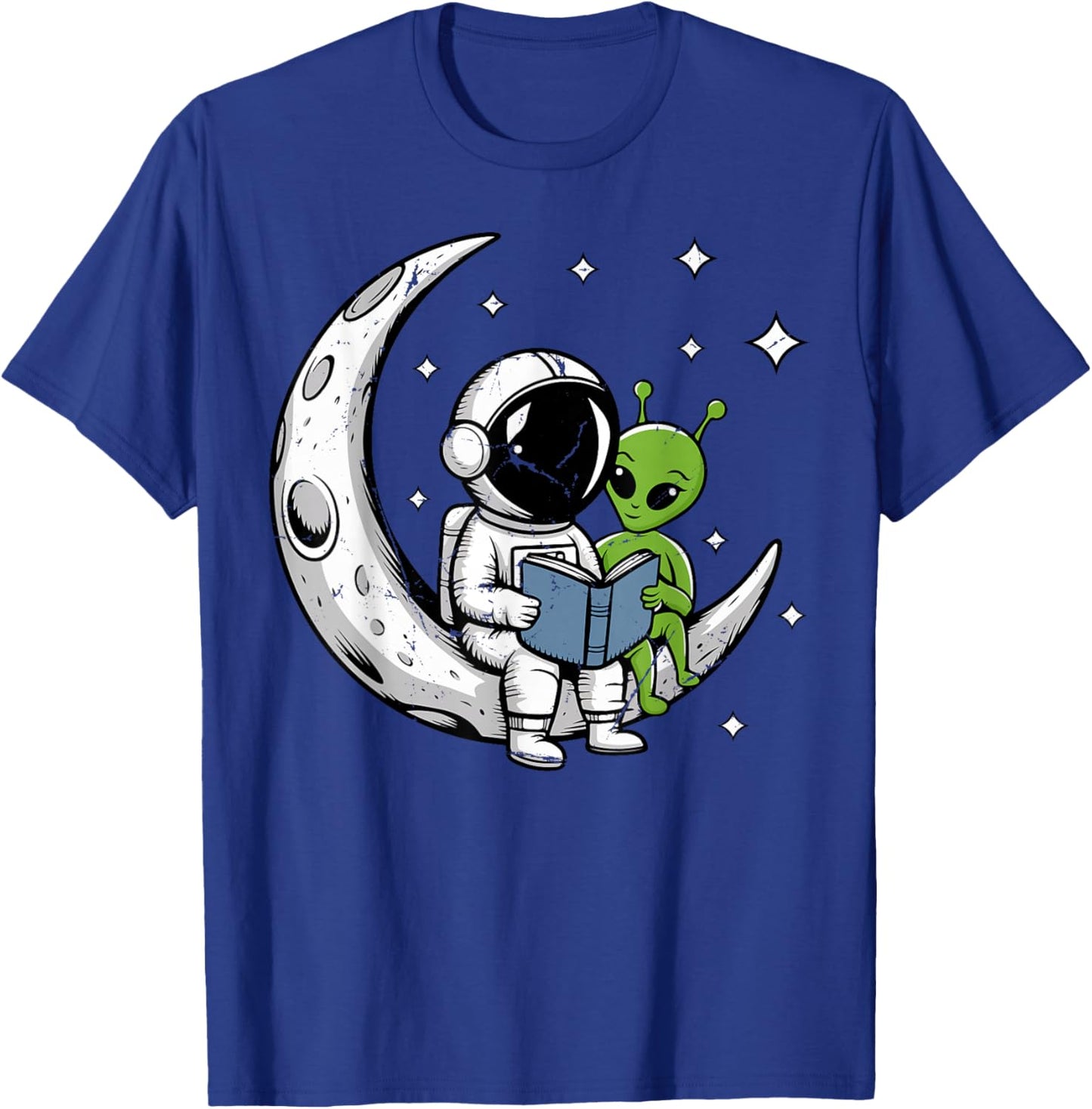 Astronaut Reading Book to Alien Moon Space Astronomy T-Shirt - T-Shirt | Royal
