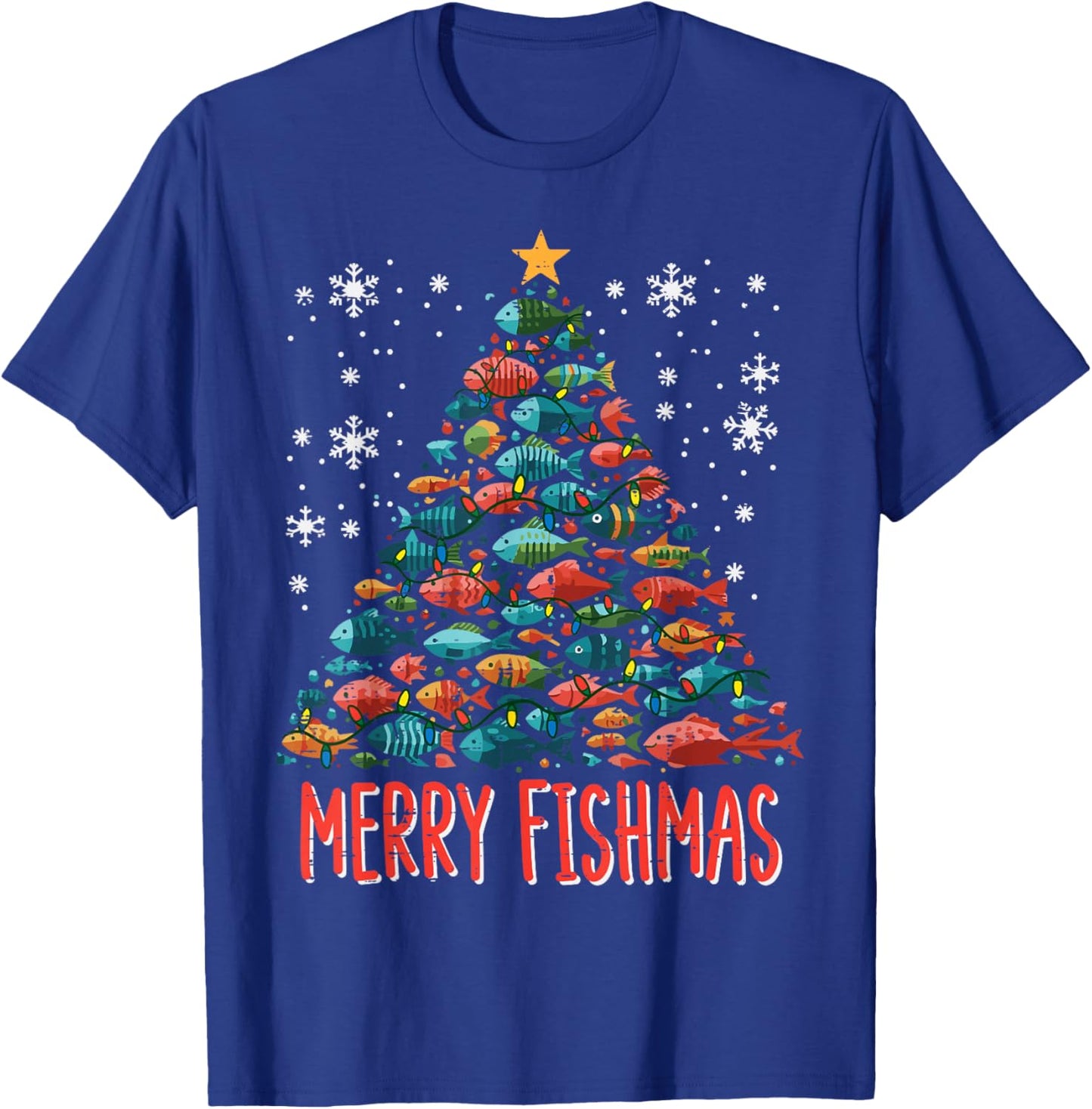 Fish Christmas Tree Merry Fishmas Xmas Boys Kids Men Women T-Shirt - T-Shirt | Royal
