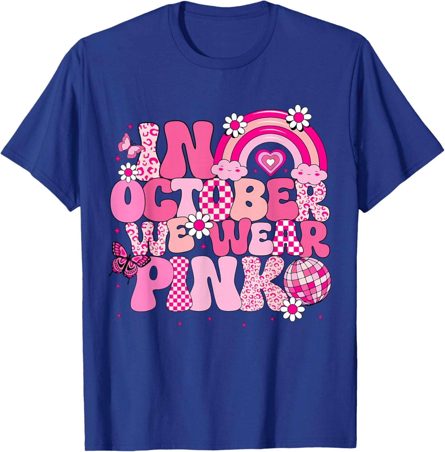 Groovy Breast Cancer Awareness In October We Wear Pink Kids T-Shirt - T-Shirt | Royal