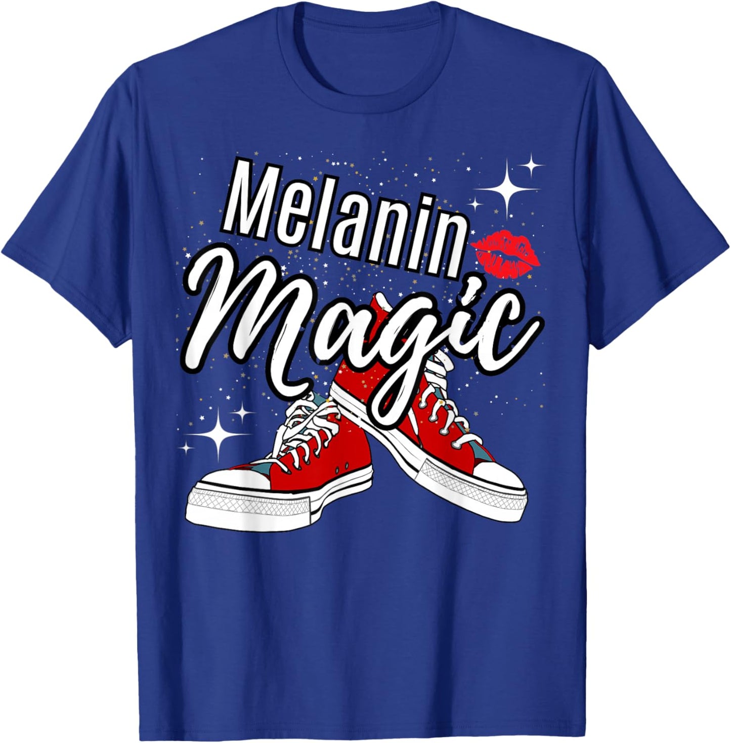 Melanin Magic Stars Lips Chucks Red Shoes Black Queen T-Shirt - T-Shirt | Royal