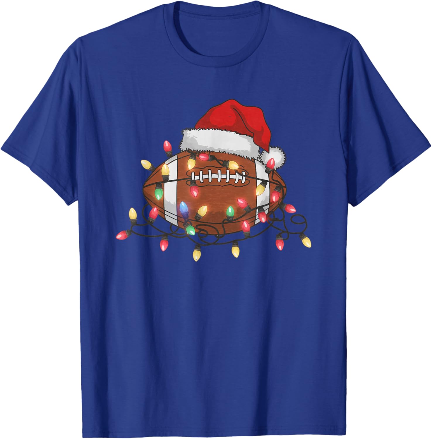Christmas Football Santa Hat Lights Sports Fan T-Shirt - T-Shirt | Royal