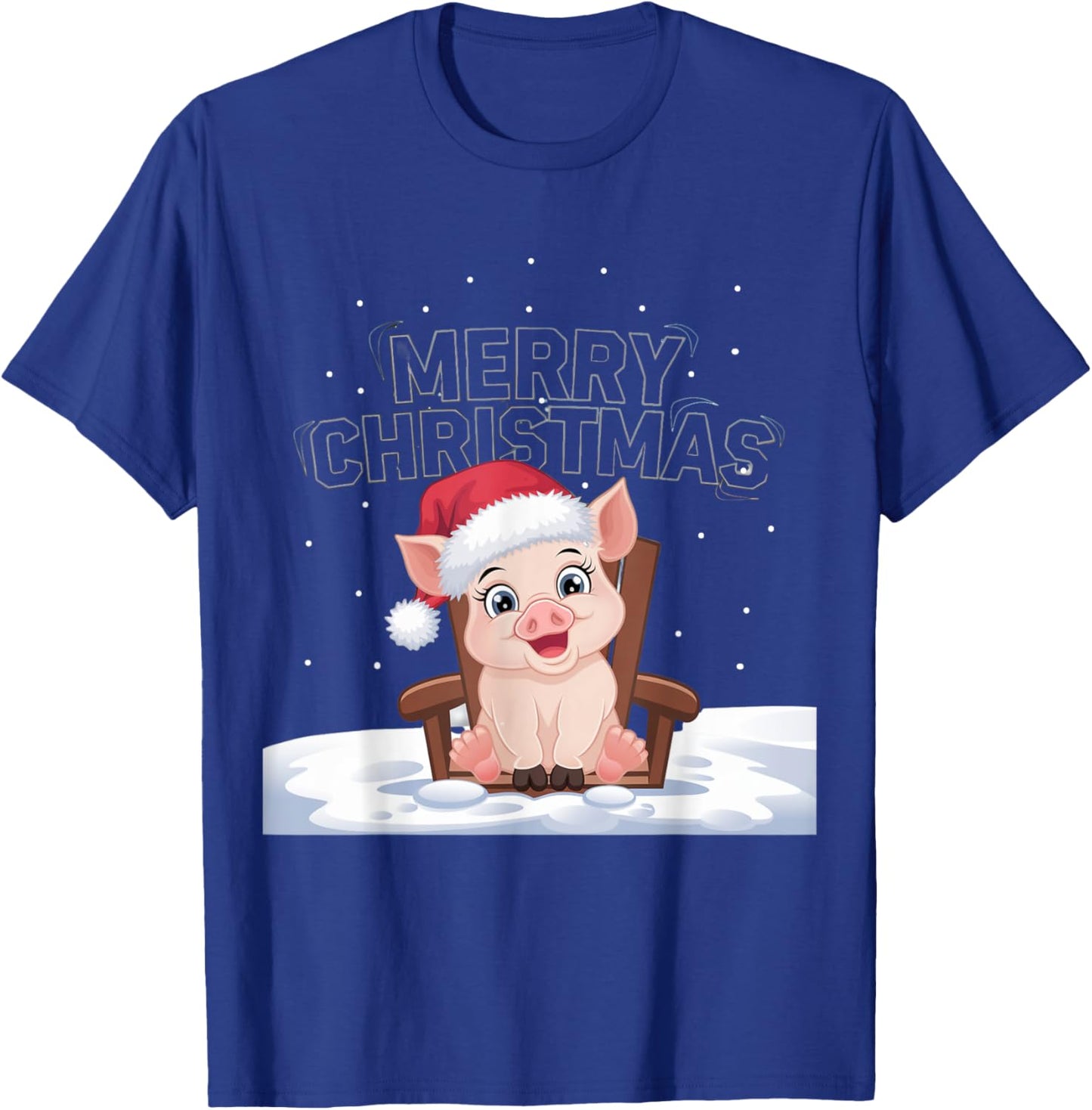 Cute Pig in Santa Hat Merry Christmas Winter Holiday Design T-Shirt - T-Shirt | Royal