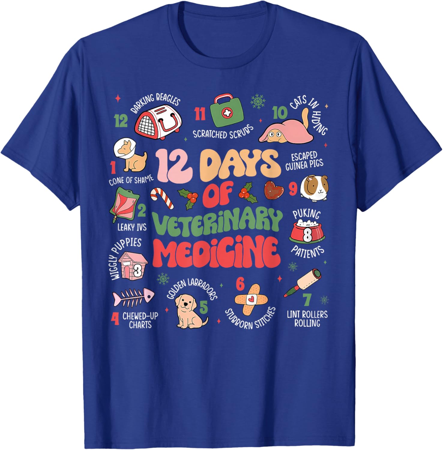 Funny Christmas Vet Tech 12 days of Veterinary Medicine T-Shirt - T-Shirt | Royal