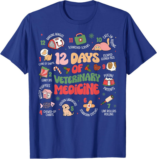 Funny Christmas Vet Tech 12 days of Veterinary Medicine T-Shirt - T-Shirt | Royal