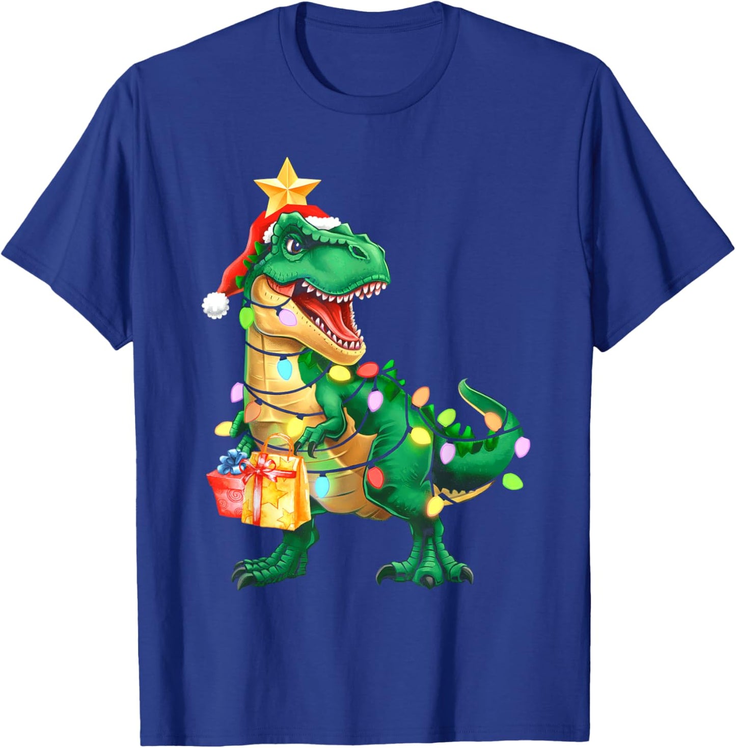 Christmas Shirts For Kids Xmas Tree Lights Dinosaur Boys T-Shirt - T-Shirt | Royal