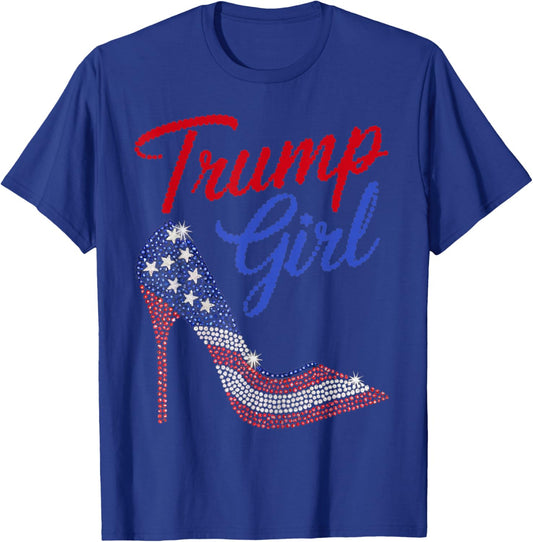 American Flag Bling Patriot Trump 2024 Trump Girl High Heel T-Shirt - T-Shirt | Royal