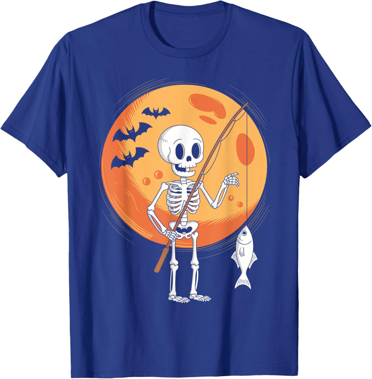 Funny Skeleton Fishing Lovers Moon Spooky Halloween Boys T-Shirt - T-Shirt | Royal