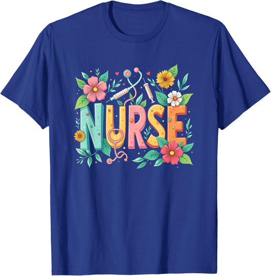 Cute Retro Groovy Nurse Flower Nursing 0CT9JL T-Shirt - T-Shirt | Royal