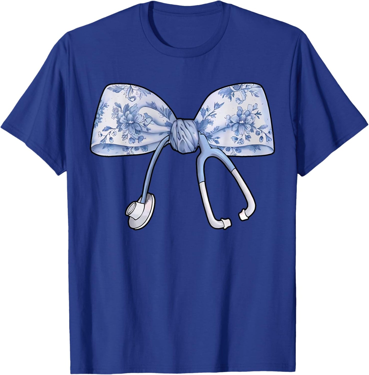 Floral Cute Blue Coquette Bow Stethoscope Registered Nurse T-Shirt - T-Shirt | Royal