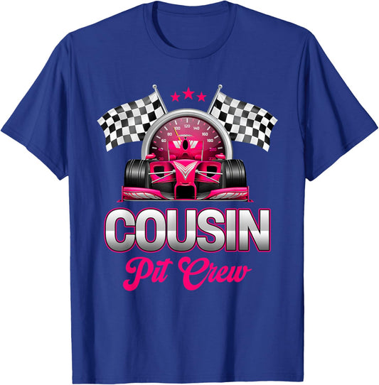 Cousin Pit Crew Race Car Birthday Girl Party Racing Family T-Shirt - T-Shirt | Royal