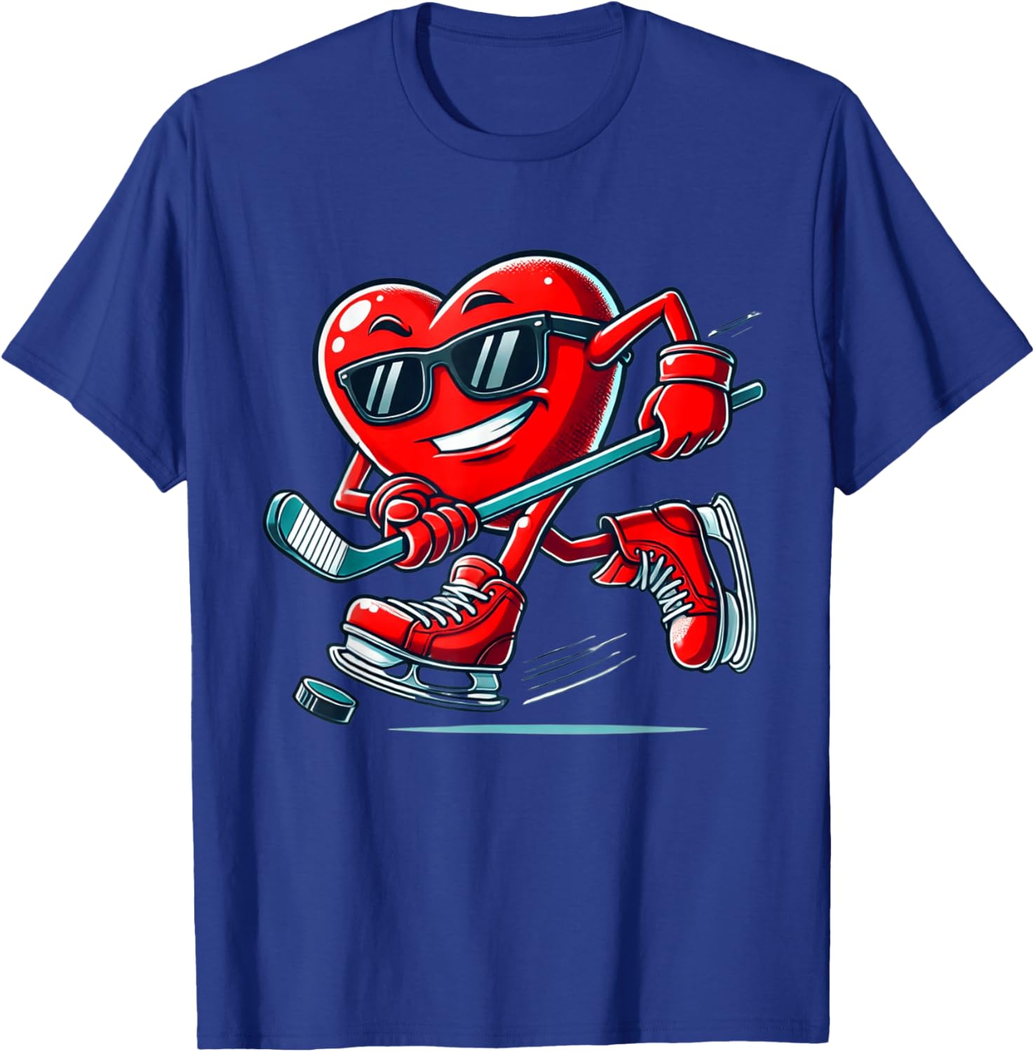 Valentines Day Ice Hockey Funny Red Heart Love Boys Kids T-Shirt - T-Shirt | Royal