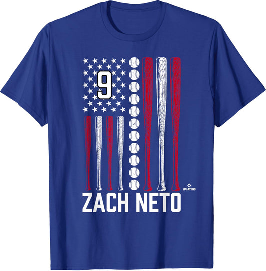 Baseball American Flag Zach Neto Los Angeles Baseball MLBPA T-Shirt - T-Shirt | Royal