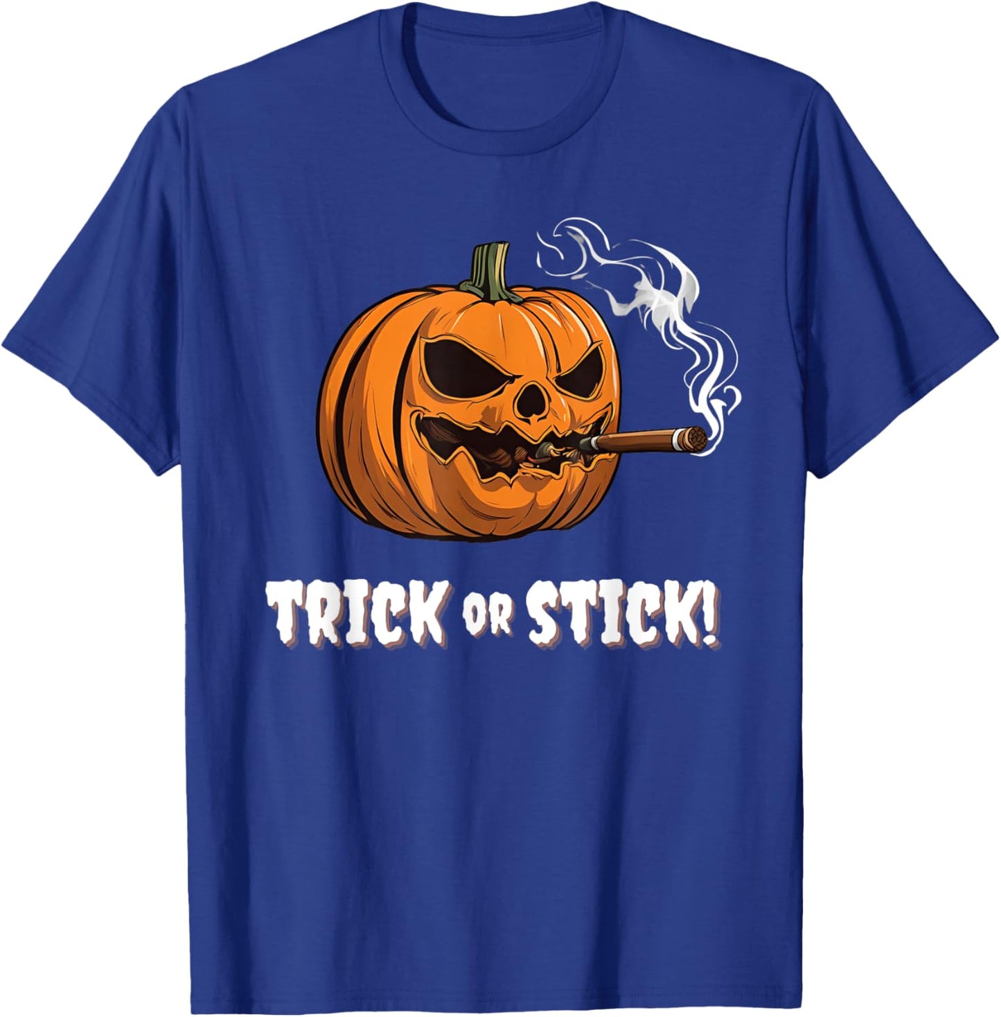 Cigar Smoking Pumpkin Halloween Trick Or Stick Lounge Gear T-Shirt - T-Shirt | Royal