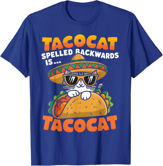 Funny Tacocat Spelled Backward Is Tacocat Mexican Taco cat T-Shirt - T-Shirt | Royal