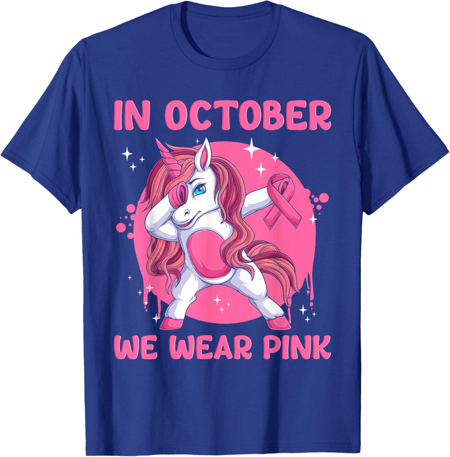 In October We Wear Pink Unicorn Breast Cancer Awareness T-Shirt - T-Shirt | Royal