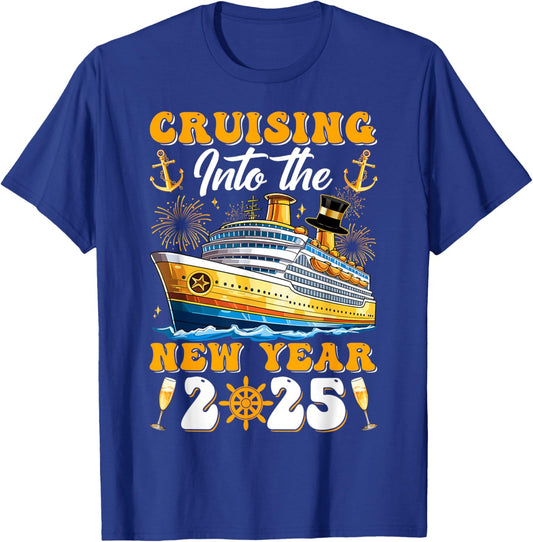 Cruising Into The New Year 2025 Cruise New Years Eve Party T-Shirt - T-Shirt | Royal