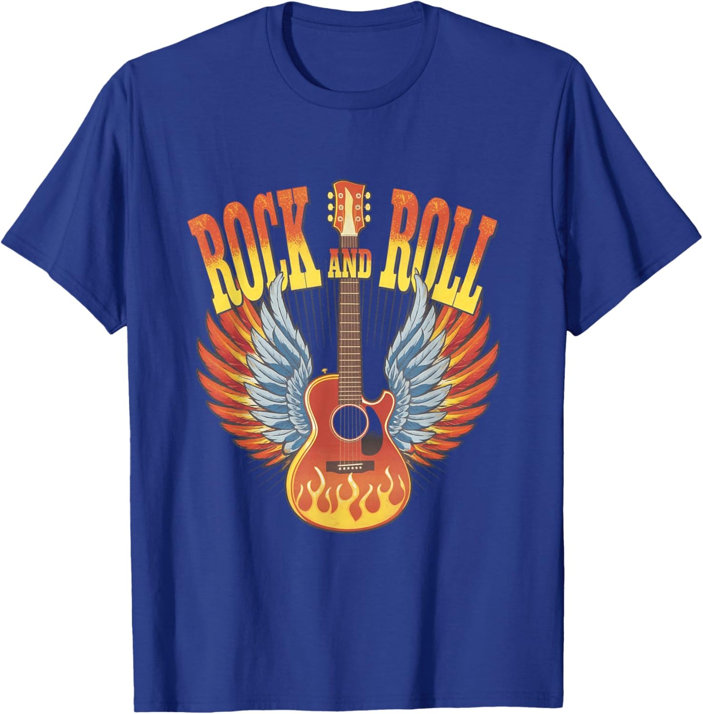 Retro 80s Rock and Roll Music Electric Vintage Guitar Wings T-Shirt - T-Shirt | Royal