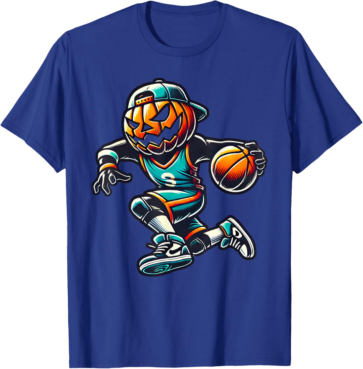 Jack O Lantern Basketball Sport Team Pumpkin Funny Halloween T-Shirt - T-Shirt | Royal