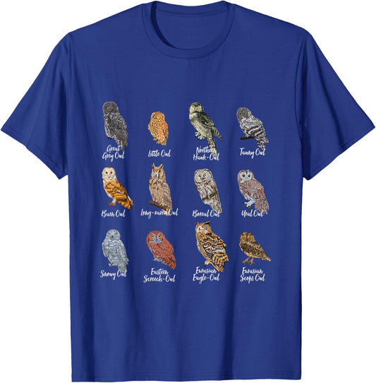 Owl Motifs for Owl Lovers - Owls - Black - Small - Short Sleeve - Polyester - Modern - Owl Pattern - All Seasons - Imported - Machine Wash T-Shirt - T-Shirt | Royal