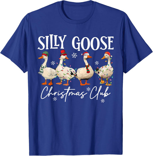 Silly Goose Christmas Club Funny Christmas Lights Goose Crew T-Shirt - T-Shirt | Royal