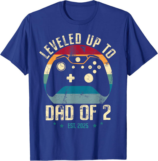 I Leveled Up To Dad Of 2 2025 New Gamer Daddy Soon To Be Dad T-Shirt - T-Shirt | Royal