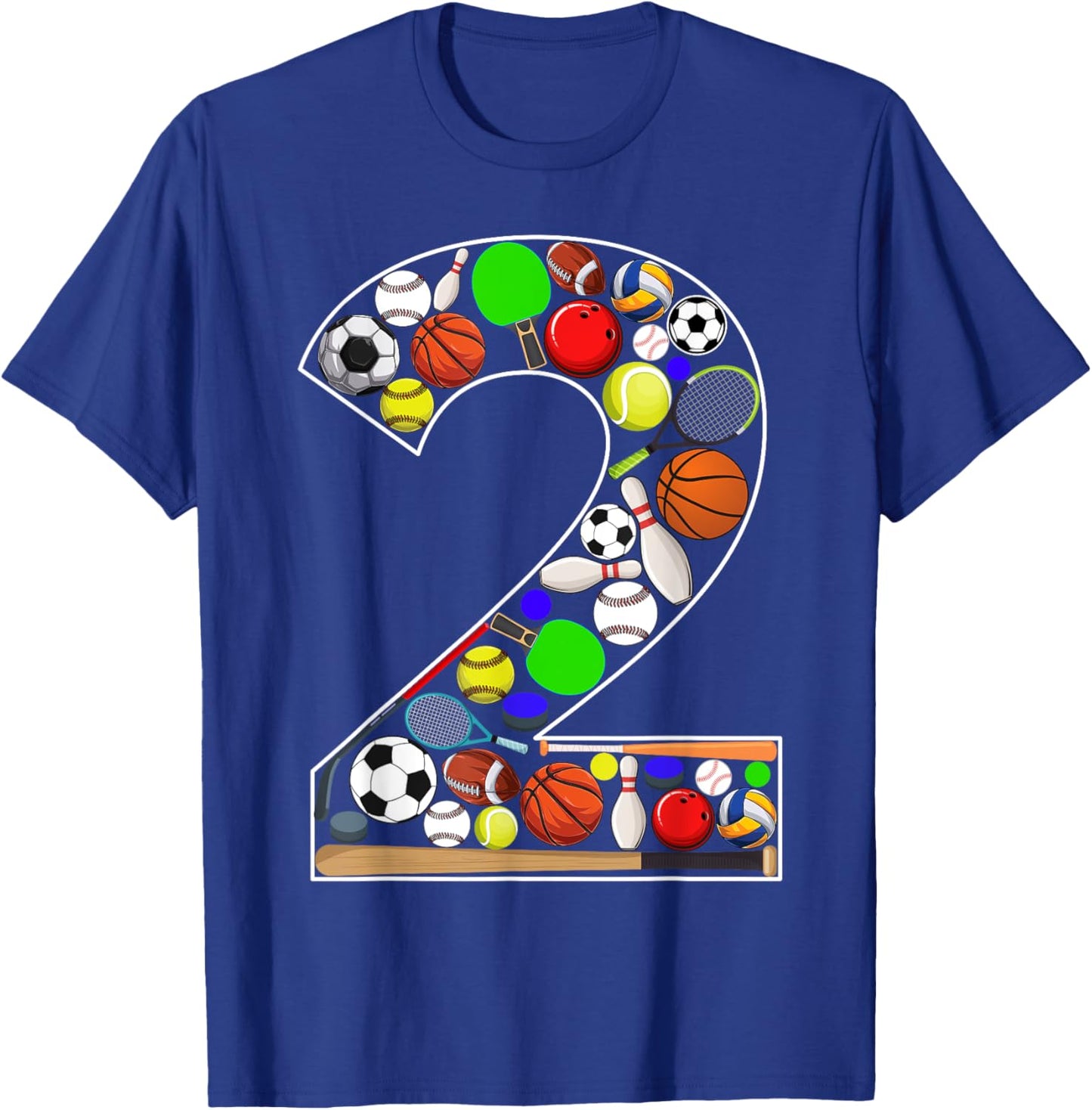 Kids 2nd Birthday Sports Big Number Two 2 Year Old Boy T-Shirt - T-Shirt | Royal