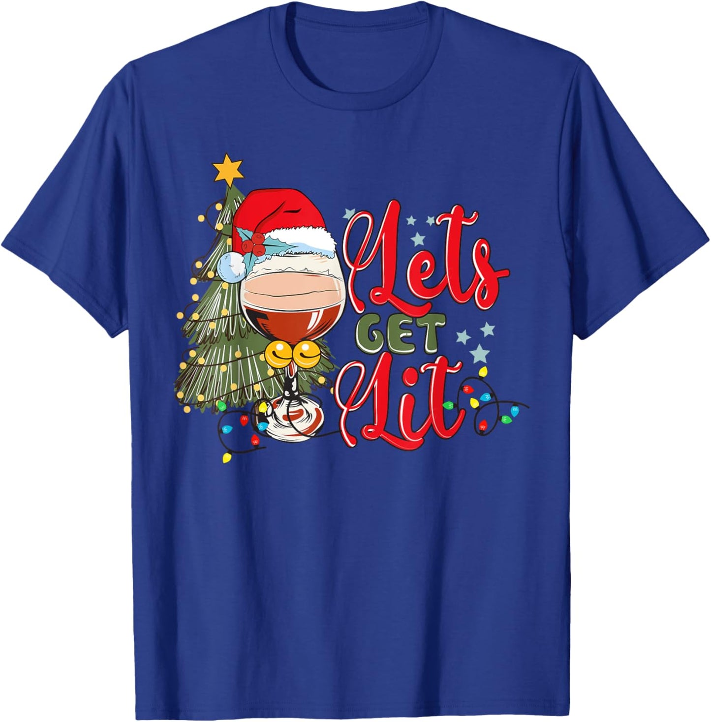 Christmas Tree Santa Hat Funny Let's Get Lit Xmas Season T-Shirt - T-Shirt | Royal