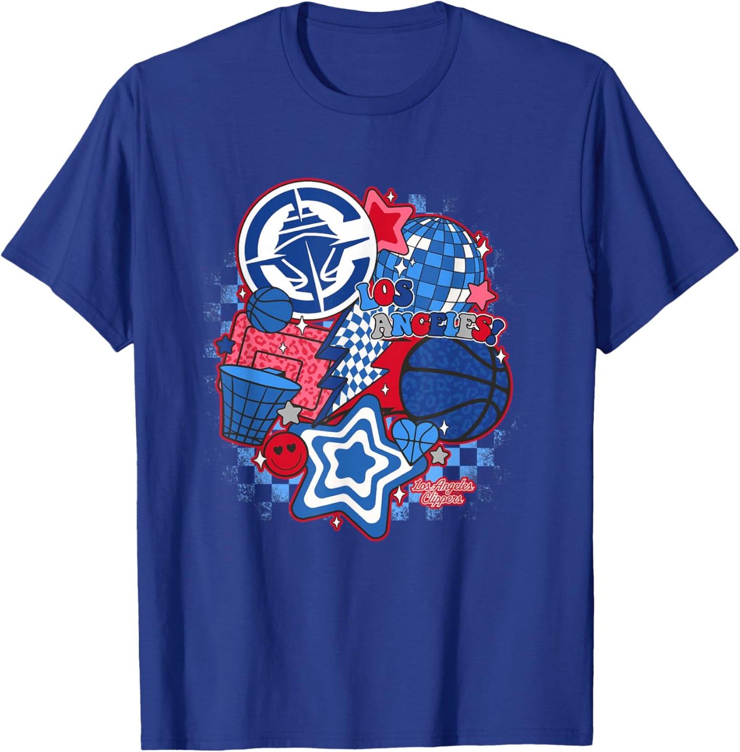 Los Angeles Clippers NBA Psychedelic Basketball Collage - -Adults & Kids - Black - Short Sleeve - Small - Classic Fit - Cotton Blend - NBA Los Angeles Clippers Basketball T-Shirt - T-Shirt | Royal