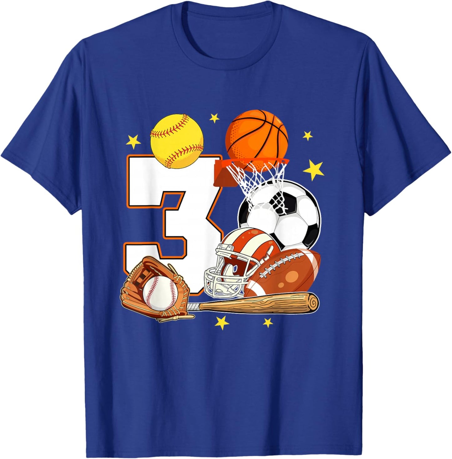 3rd Birthday Sports Birthday Theme 3 Year Old Birthday T-Shirt - T-Shirt | Royal