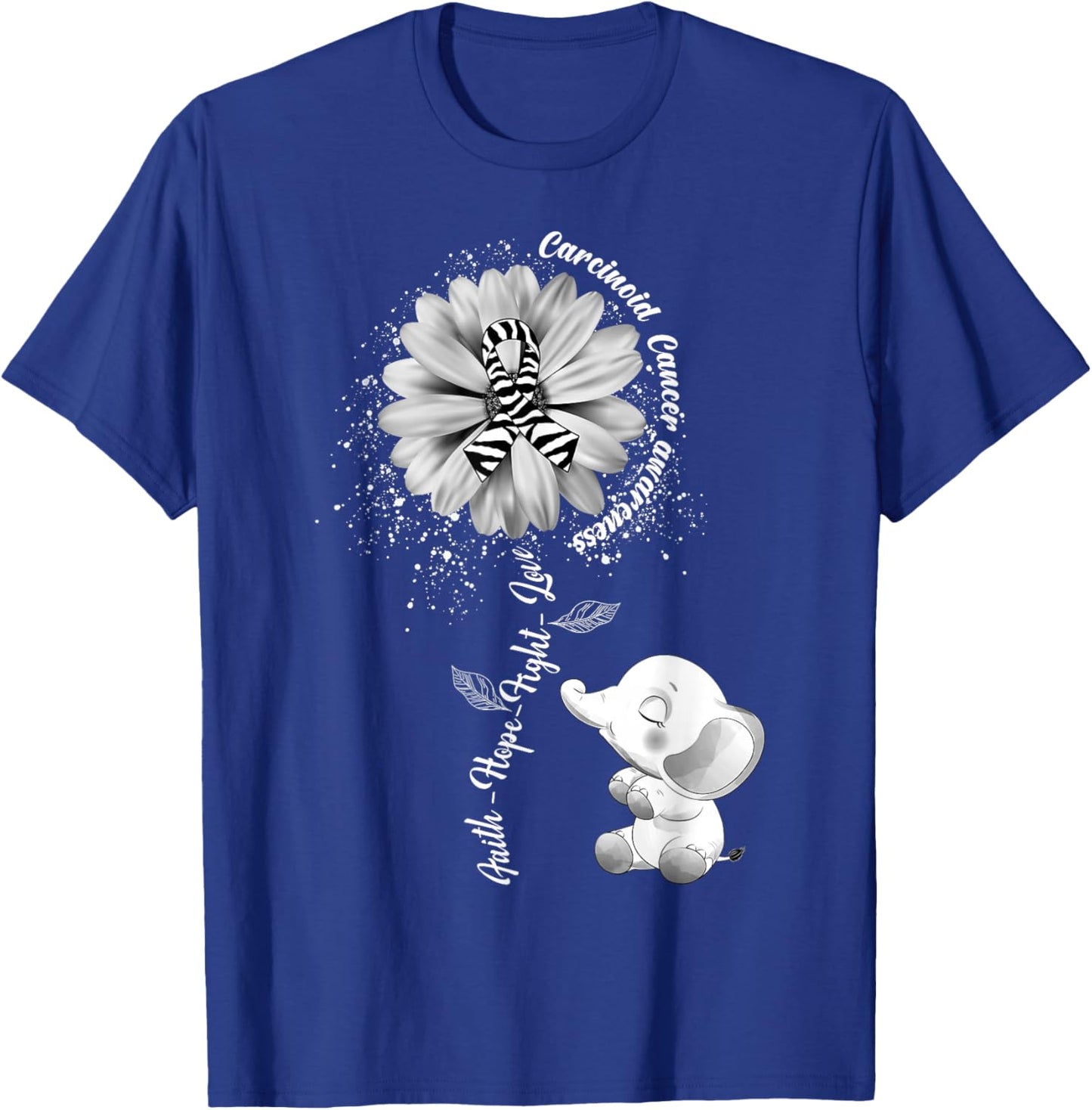 Faith Hope Fight Love Elephant Carcinoid Cancer Awareness T-Shirt - T-Shirt | Royal