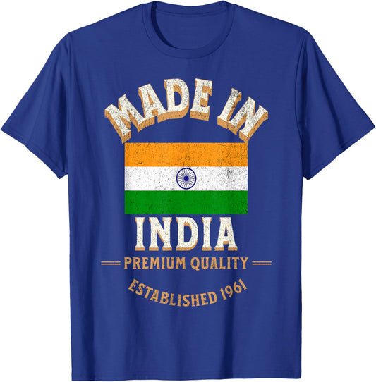 Made In India 1961 Premium Quality Indian Flag T-Shirt - T-Shirt | Royal